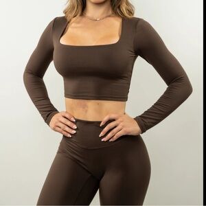Garage Brown Long Sleeve Crop Top